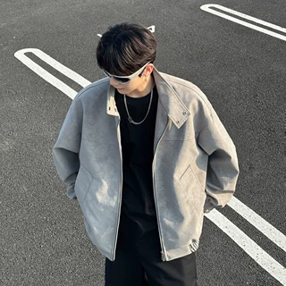 春季新款复古立领皮衣夹克痞帅宽松百搭情侣外套韩系轻熟休闲夹克