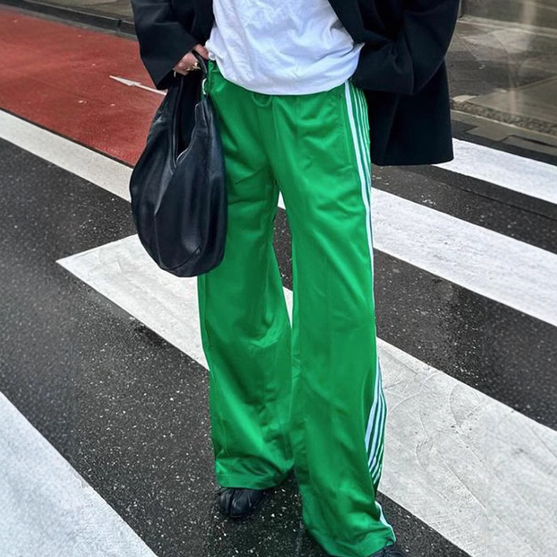 Aesthetic Y2K Wide Leg Sweatpants Loose Side Stripe Jogger Sweatpants Elastic Waist Color Block Pocket Trousers
