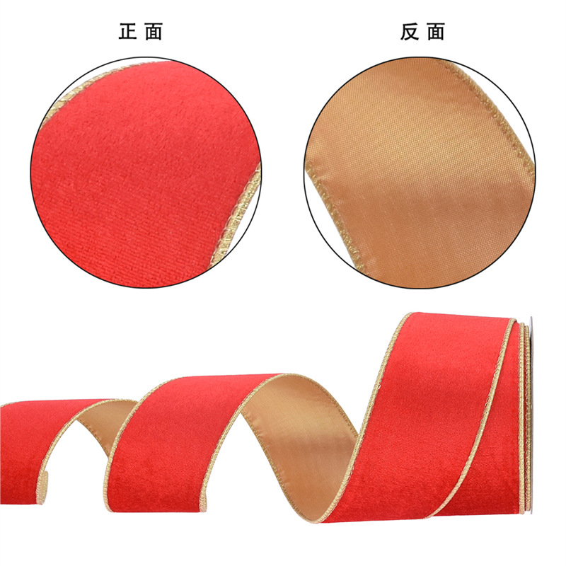 Transfronterizos clásicos rojos y verdes bordes de cinta de terciopelo decoración de árbol de Navidad dibujo cinta de arco de regalo cinta de terciopelo