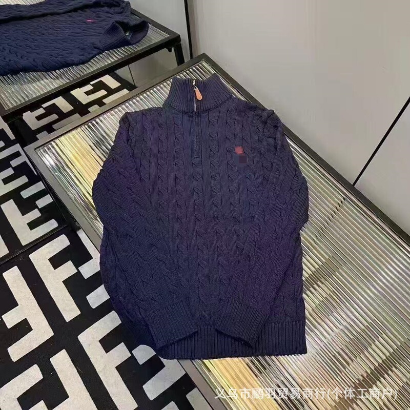 New cross-border RL logo half-zip embroidered cable-knit sweater, couple's style Ralph sweater
