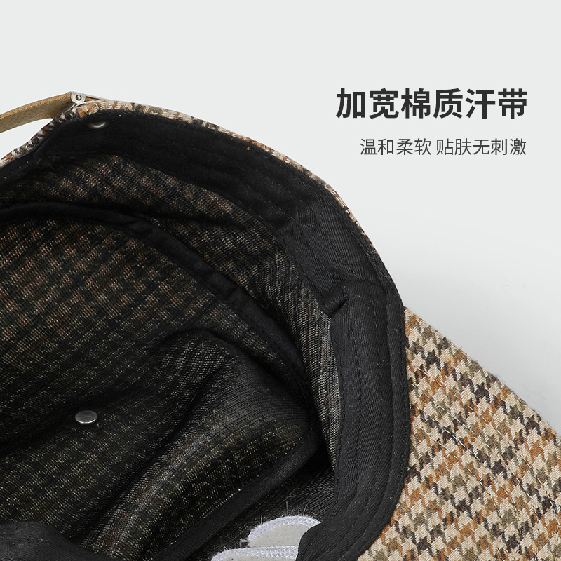 春秋新款帽子美式复古豹纹平檐棒球帽个性立体刺绣平顶格纹鸭舌帽|undefined