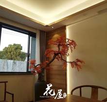 枫树大盆花造景 红枫叶会所楼梯中式餐厅花艺售楼处品质