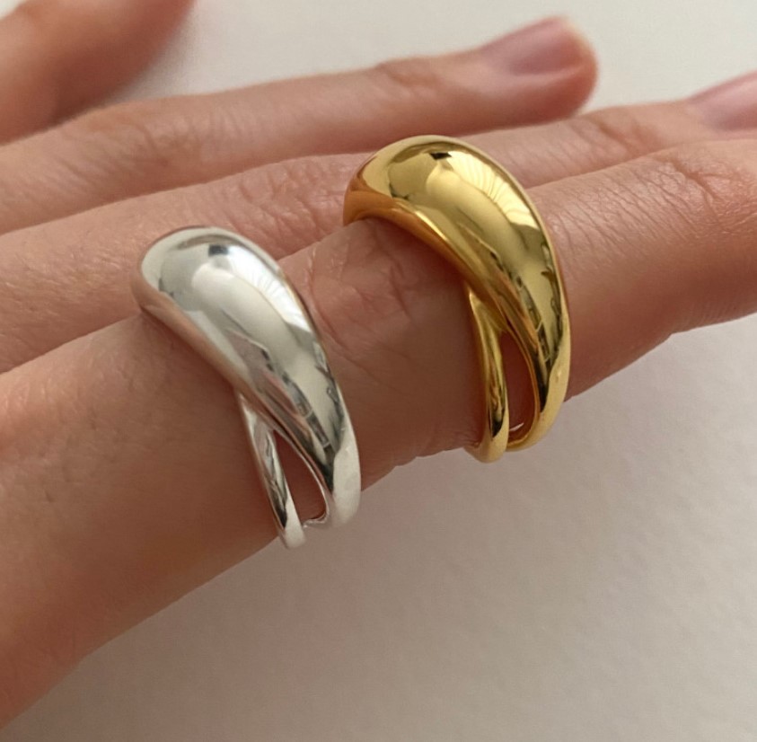 925 Sterling Silver Material 18K Gold Plated 925 Sterling Silver Solid Color Open Rings 925 Sterling Silver Rings