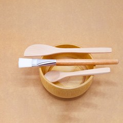 海外製竹ボウル4点セット、フェイシャルマスクボウル、環境に優しい柔らかい毛ブラシ、ミキシングスプーン、スクレーパー、ビューティーサロンラインスパ