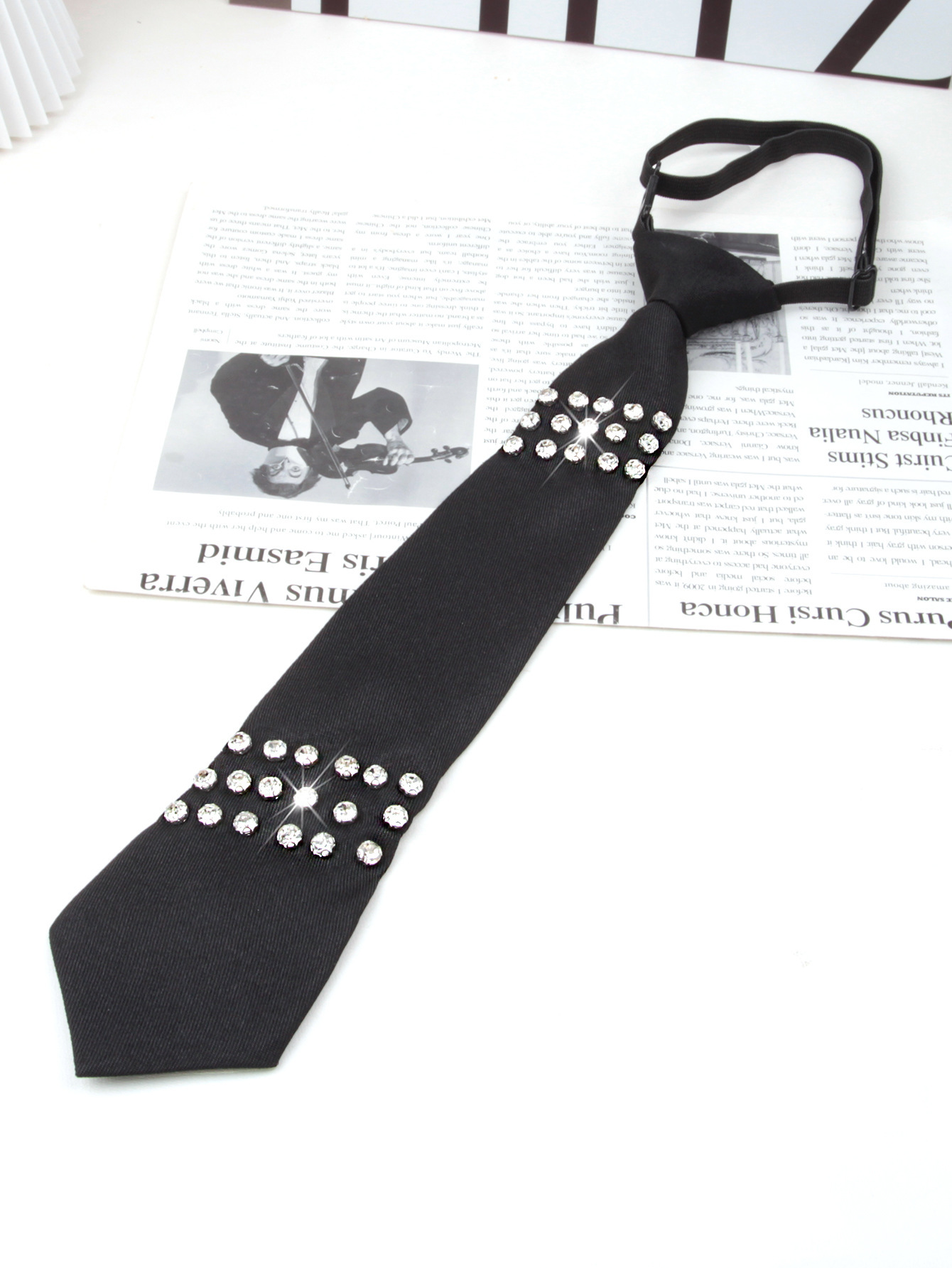 クロスボーダーの軽い豪華な黒いドリルのネクタイは怠け者のネクタイを調節できます。