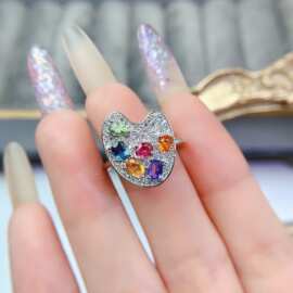 跨境天然彩蓝宝坦桑戒指女配饰小众高级感925银饰3*4时尚工厂直销