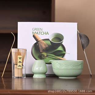 Vertical Pattern Matcha Set Group Tea Vertical Matcha Bowl Filter Spoon Tea Set Tea Spoon Tea Spoon Tea Point Ceramic Accessories Cross Border
