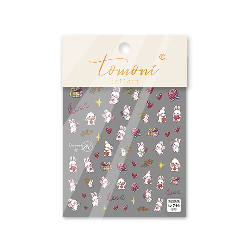Tomoni en relieve lindo pegatinas de uñas japonés 5d tridimensional hueco de dibujos animados bolsa de estrella de uñas patrón de conejo expuesto