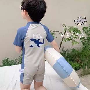 Children's One-Piece Short-Sleeved Swimsuit Boy's Summer Cute Shark Sunscreen Quick-Drying Children's Seaside Vacation Suit