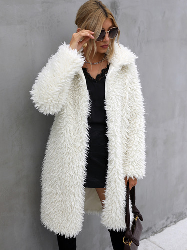 F0637 Cross-border Hot-selling In-Stock Women's Autumn/Winter Faux Fur Plush Lapel Warm Long Coat Jacket—EU & US Style