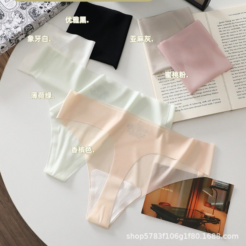 Thong Panties with Double Thin Straps, Sexy Low-Waist Bikini Women's T-Shaped Underwear Wholesale 002 # Breathable and Lightweight Ice Silk