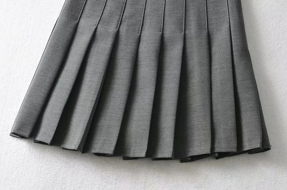 high waist solid color pleated skirt NSAC21959