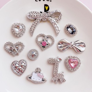 Electroplated Diamond Heart Bow Jewelry Accessories DIY Small Fragrance Wind Hole Shoe Flower Mobile Phone Case Accessories Material