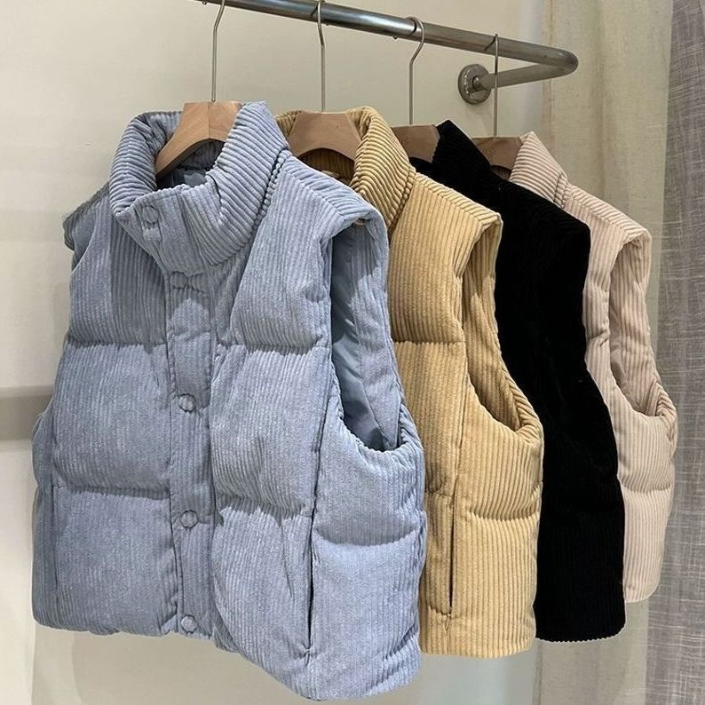 Corduroy Cotton Vest Women's Short 2025 Winter New Korean Style Stand Collar Loose Fashion Loose Vest Vest