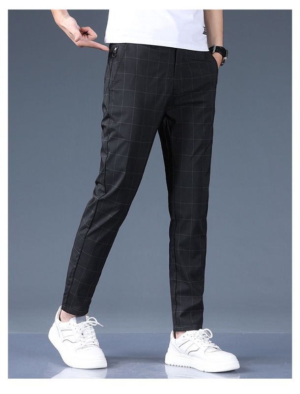 Men's Straight Leg Trousers, Premium Checkered Pattern Business Casual Pants For Spring Summer_viptrois.com