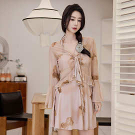 大码胖妹妹200斤泳衣女纯欲风美式扎染分体比基尼四件套长袖罩衫