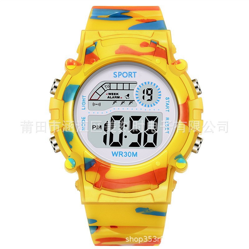 Reloj electrónico para niños de camuflaje colorido luminoso impermeable multifuncional reloj electrónico al aire libre para estudiantes masculinos y femeninos al por mayor