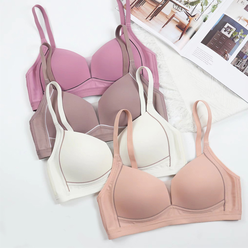 Fábrica de stock brillante sostén de damas delgado sin anillo de acero ropa interior cómoda sin marcas sobre el soporte para proteger contra la caída del sostén