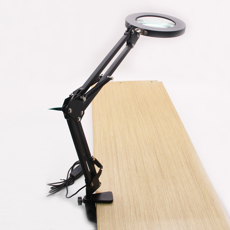 新款USB台式夹式带LED灯三种灯光模式亮度可调高倍阅读维修放大镜