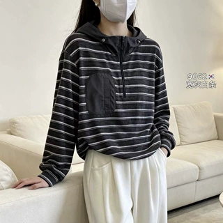 琪镌绘制双面绒长袖套头卫衣女2026秋季新款宽松纯色打底t恤9062
