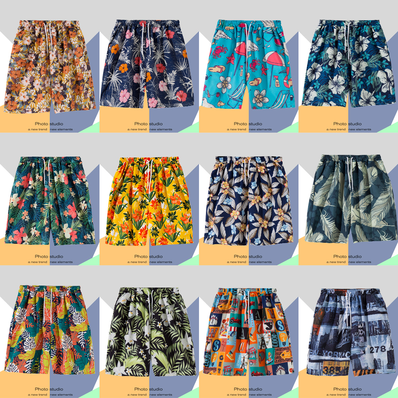 Trendy Brand Beach Pants Men's Summer Casual Retro Printed Shorts Loose and Can Be Launched into the Water Beach Ice Silk Quick-Drying Five-Point Pants