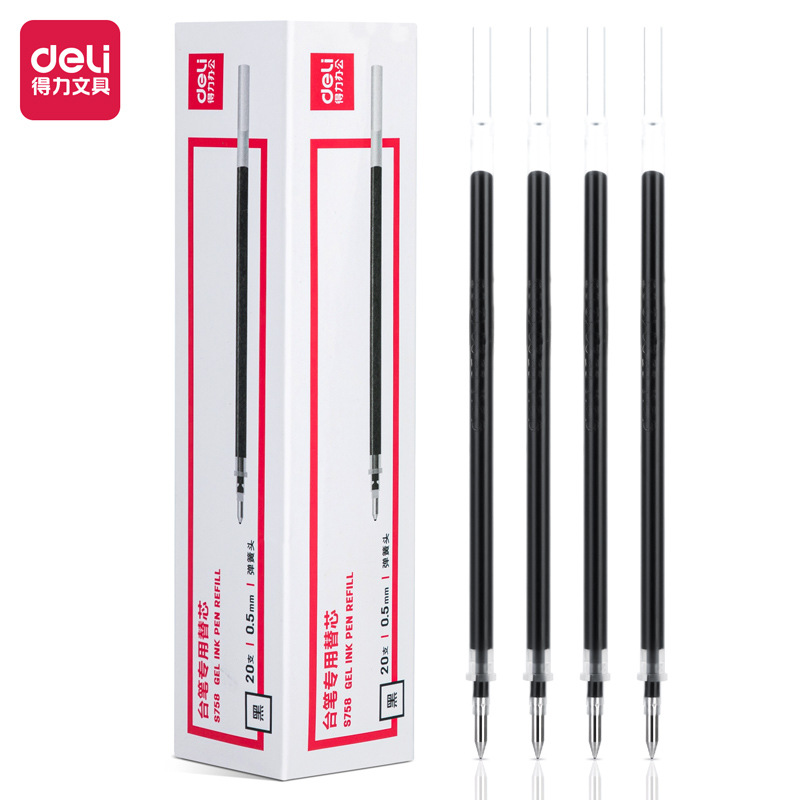 Deli S758 Pen Refill Black Bullet Gel Pen Refill 0.5MM Water Pen Refill Wholesale