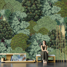 美式手绘简约高级感艺术墙布3d立体清新树林壁纸背景墙纸卧室壁画