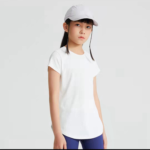 Cross-border summer new children's yoga suit with cool sensation lotus hem short-sleeve quick-drying seamless running sports fitness T-shirt