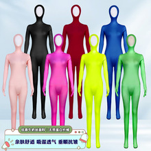 跨境Y新品紧身衣全包漏头连体衣zentai纯色衣服露脸舞台表演服