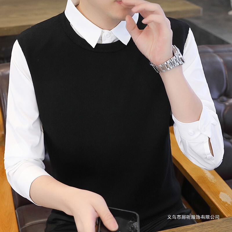 Men's Korean-Style Collared Sweater, Trendy Two-Piece Knit Top, Autumn and Winter Pullover