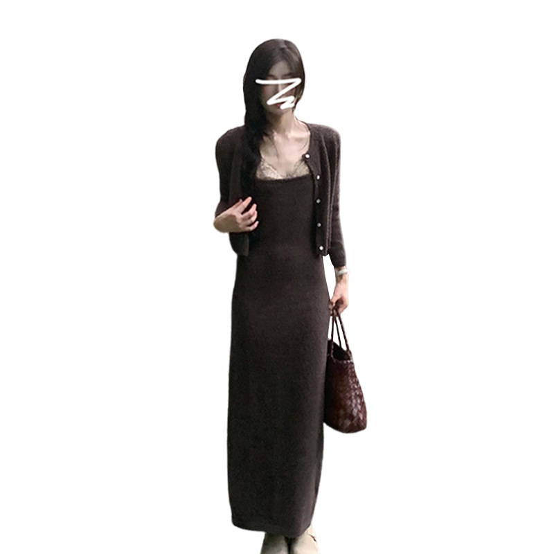 (2개) 프랑스 디자인 기질 니트 슬링 원피스 어린이 초가을 2025 새로운 가을 착용 세트