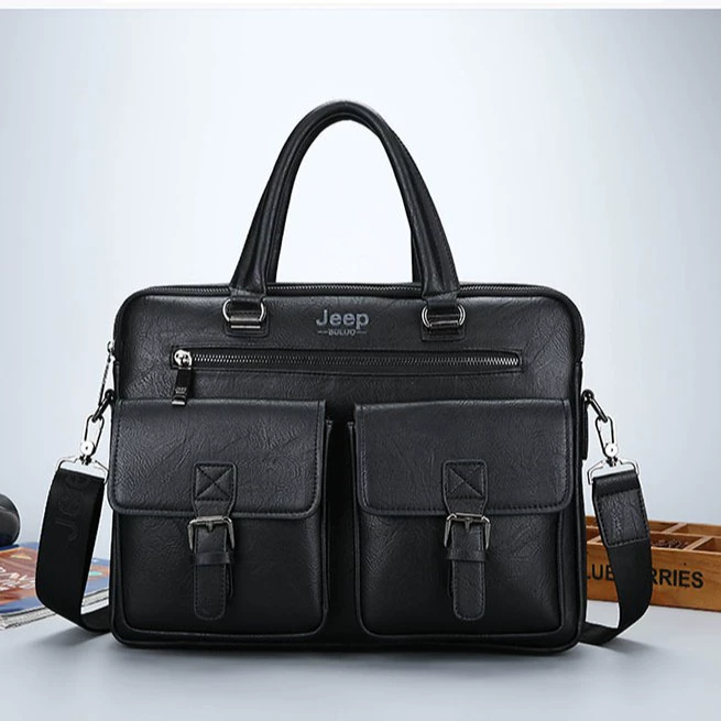 Business laptop bag, capacious document briefcase, adjustable shoulder strap, 38×28×7 cm
