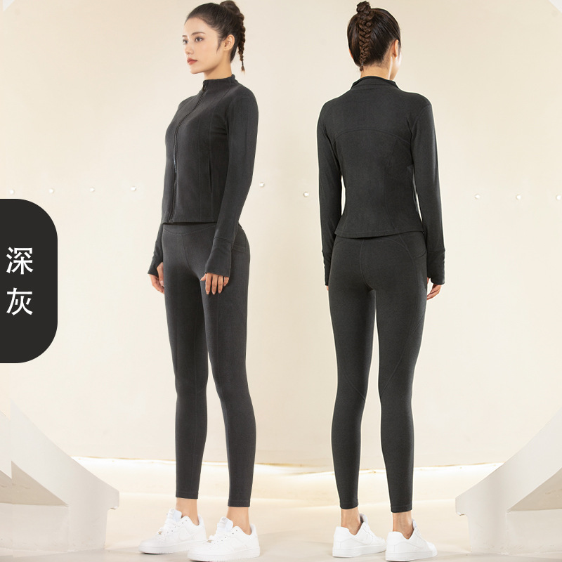 Pantalones de Yoga de bolsillo lateral Juyi Hall para mujer Otoño e Invierno de doble cara con forma de cadera cepillada pantalones de fitness ropa exterior medias deportivas