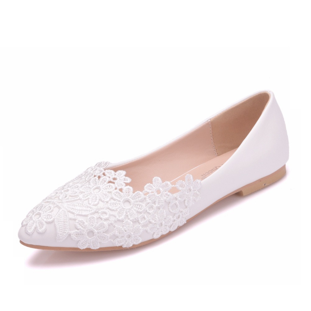 Large Size Flat-soled Lace Wedding Shoes...