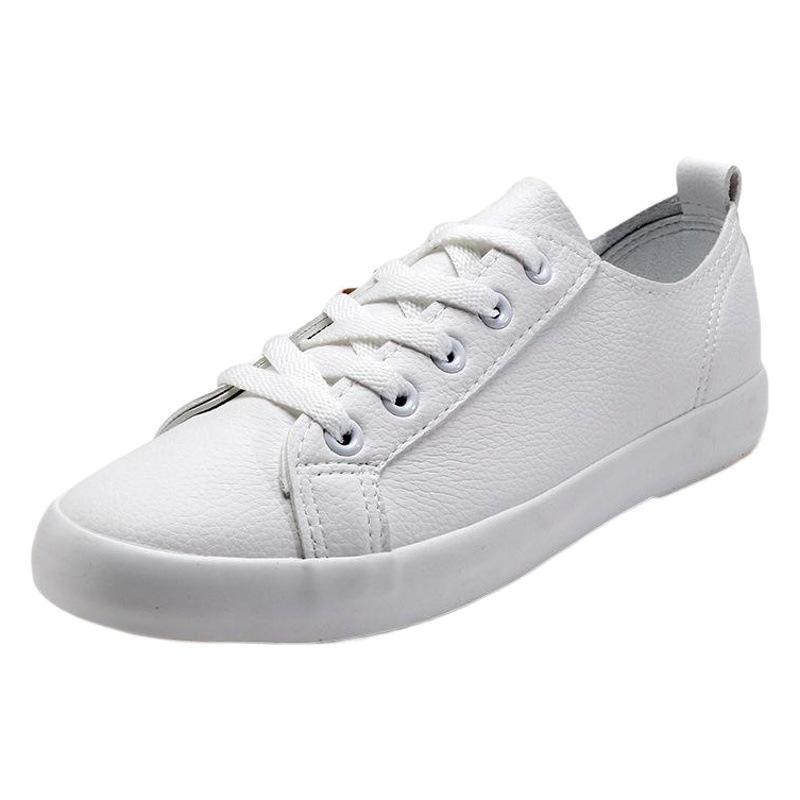 Yuanbu Summer New Leather White Shoes Super Fiber Breathable Casual Shoes Korean Style Lace-Up Flats Shoes for Men and Women 5936