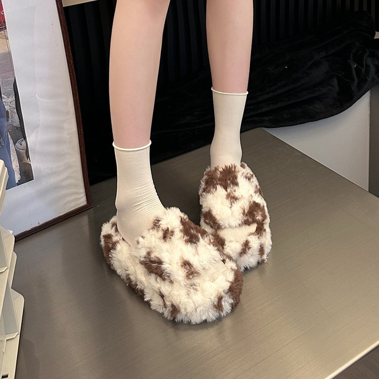 Internetberoemdheid harige pantoffels met dikke zolen voor dames 2023 nieuwe herfstbovenkleding katoenen pantoffels met dikke zolen_voghion.com