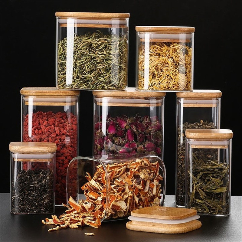 Square Glass Storage Jar, Sealed Jar for Storing Grains, Kitchen Seasoning Jar, Tea Jar, High Borosilicate Glass Storage Jar