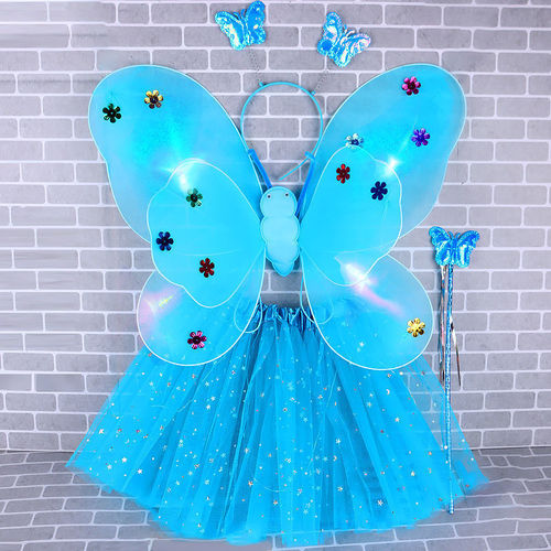 Luminous Butterfly Wings Little Girl Back Decor Children's Luminous Toy Wonderful Fairy Wand Flower Fairy Four-Piece Set
