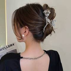 Metal Cool Rose Flower Leaf Hair Pin Stylish Fashion Rear Hair Shark Clip Retro Hair Accessory for Women