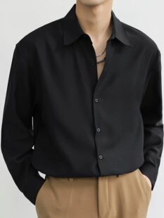 O 70021 Men's Black Loose Fit Shirt ��ʿ���r�� �W���羳