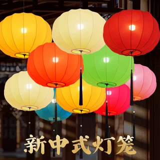 2026新款彩色古风圆灯笼挂饰布艺景观户外景区古镇新年红灯笼定制