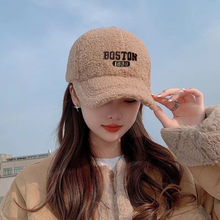 新款羊羔毛帽子女士秋冬季时尚百搭毛绒鸭舌帽加厚保暖棉帽棒球帽