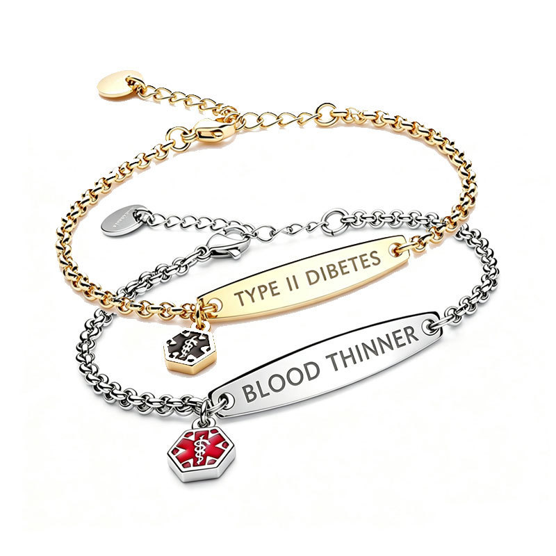 Amazon's Popular DIY Engraved Bracelet with Medical Tags, Curved Tag Chain, Stainless Steel, Waterproof, Non-Fading, Unisex Bracelet