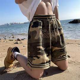 美式复古短裤男夏季新款潮牌宽松百搭五分裤高街痞帅迷彩休闲中裤