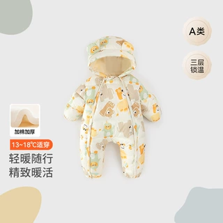 婴儿棉服宝宝连体衣加厚夹棉秋冬装男女宝连帽闭哈衣宝宝保暖爬服