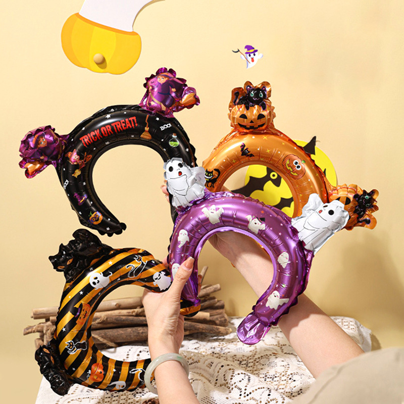 新品卸売ハロウィンアルミ膜バルーンイベントシーン装飾カボチャ幽霊カチューシャ手首ハロウィンバルーン|undefined
