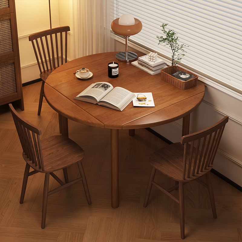 Mesa de comedor plegable de madera sólida para el hogar pequeño tipo de mesa de comedor retráctil combinación de silla cuadrada de doble propósito mesa de comedor nórdica pequeña mesa redonda