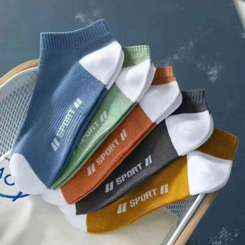 Socks Men's Sports Breathable Sweat-Absorbing Socks Spring and Summer Thin Colorblock Boat Socks Ins Trendy Solid Color Men's Invisible Socks
