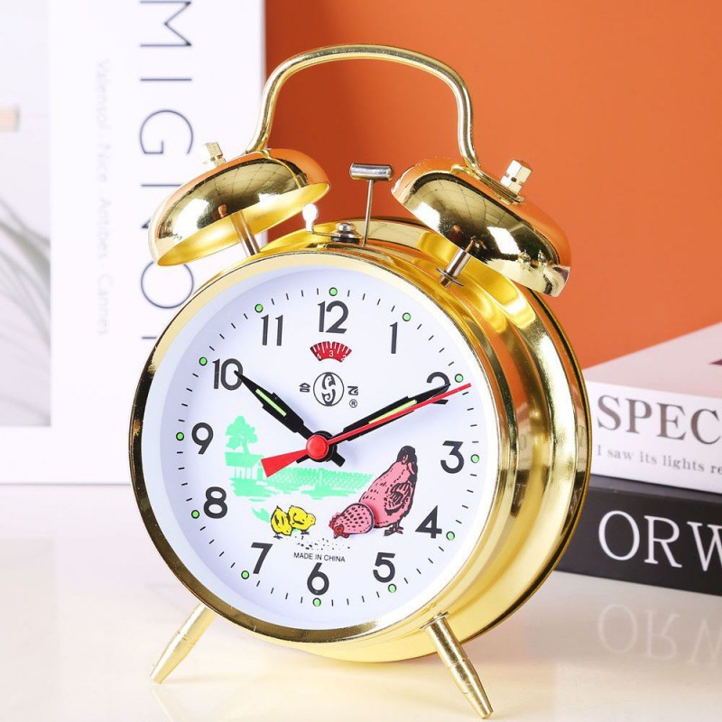 Mecánicos mecánicos de pollo para comer arroz reloj despertador retro nostálgico antiguo metal creativo dormitorio de estudiantes