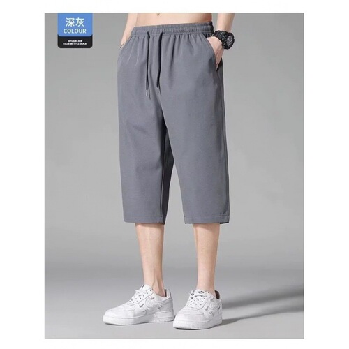 Ice silk cropped pants men's summer thin loose casual mid-pants fashion brand breathable quick-drying pants sports shorts men